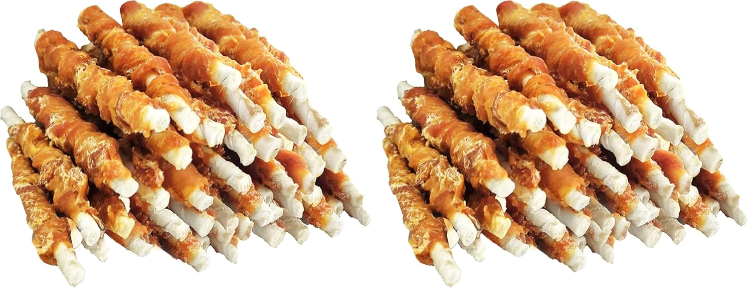 MON2SUN Dog Treats, Rawhide Twist Chicken Hide Sticks, Suitable for Puppy and Small Dogs, 5 Inch (Chicken, 14.11 oz) (Pack of 2)