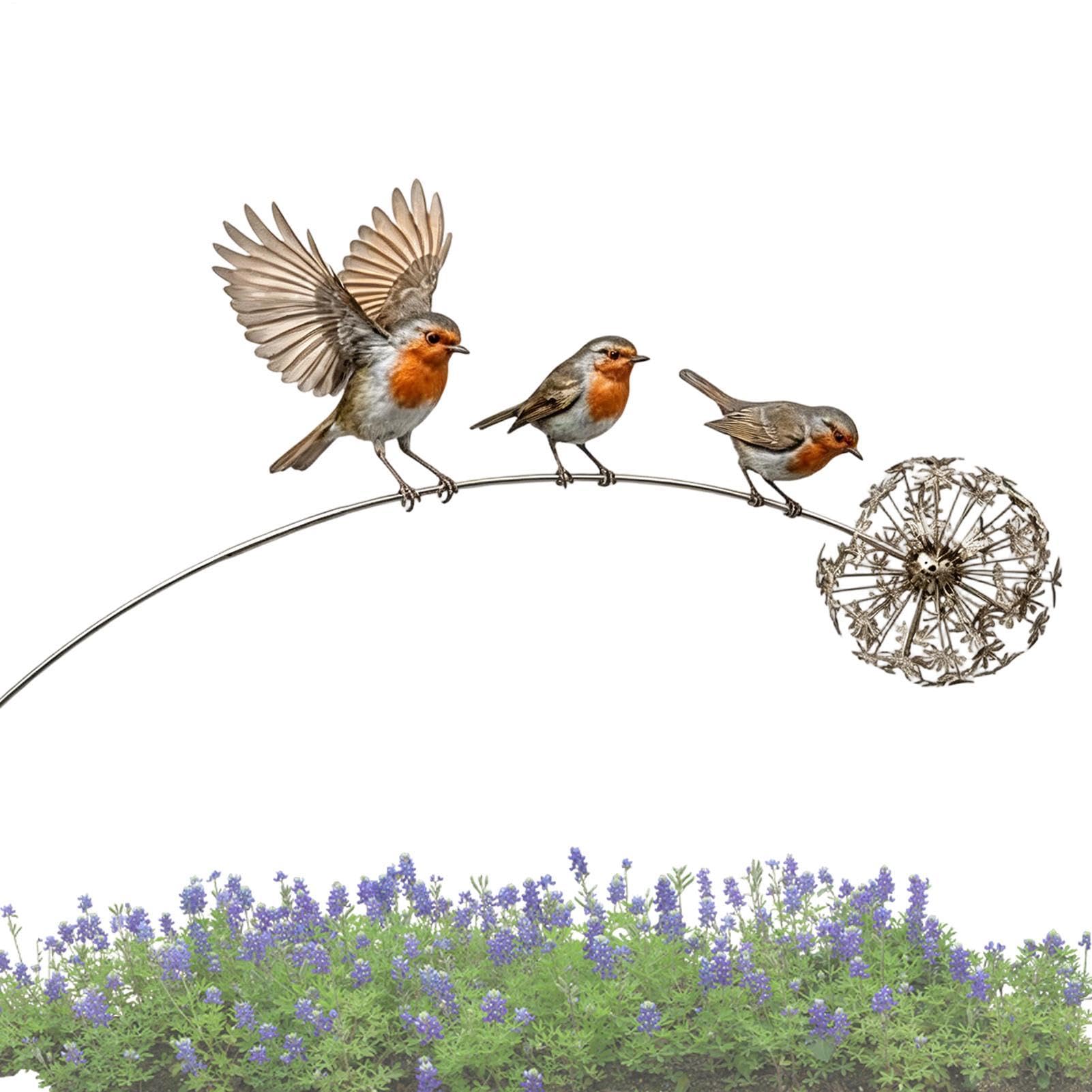 Metal Robin with Stake | Emotional Metal Bird Art Sign | Decorative Yard Stake | for Outdoors, Porch, Patio, Backyard, Courtyard, Park, Lawn, Housewarming