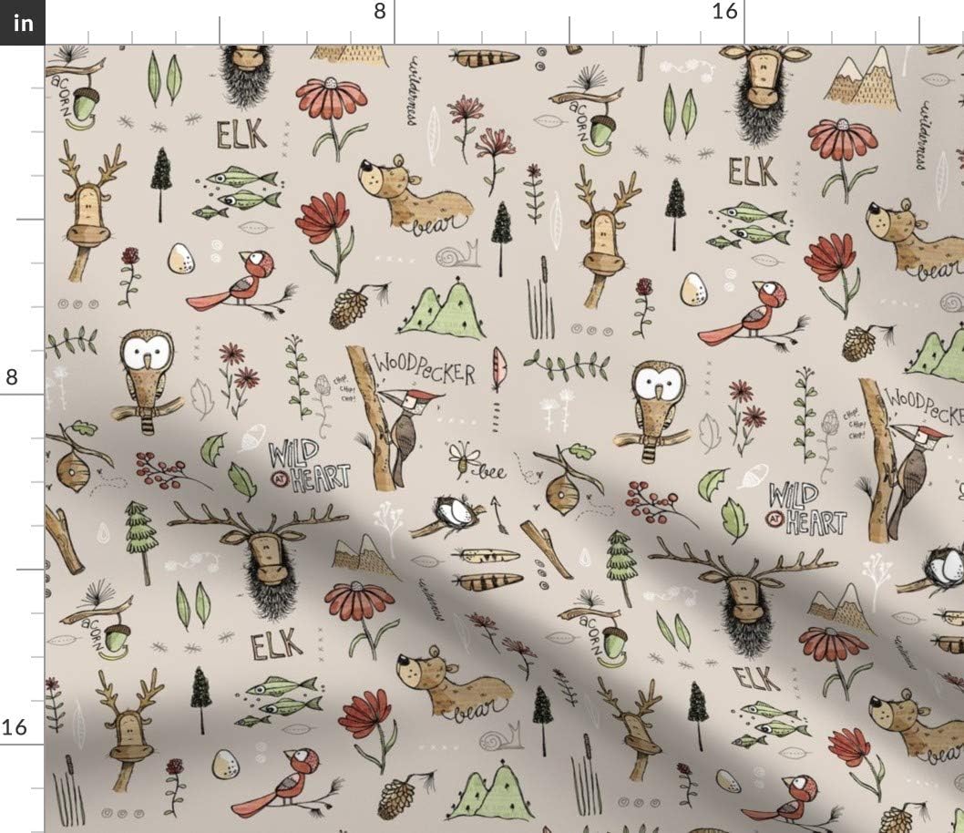 Spoonflower Fabric - Nature Study Small Adventure Mountains Elk Bear Camping Woodland Printed on Petal Signature Cotton Fabric by The Yard - Sewing Quilting Apparel Crafts Decor