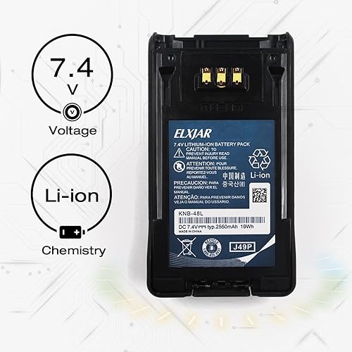 Miniatura 2 de elxjar Paquete de 2 baterías de iones de litio KNB-48L de 7.4V 2550mAh compatible con Kenwood NX-200 NX-300 TK-5220 TK-5320 NX200 NX300 NX-200G