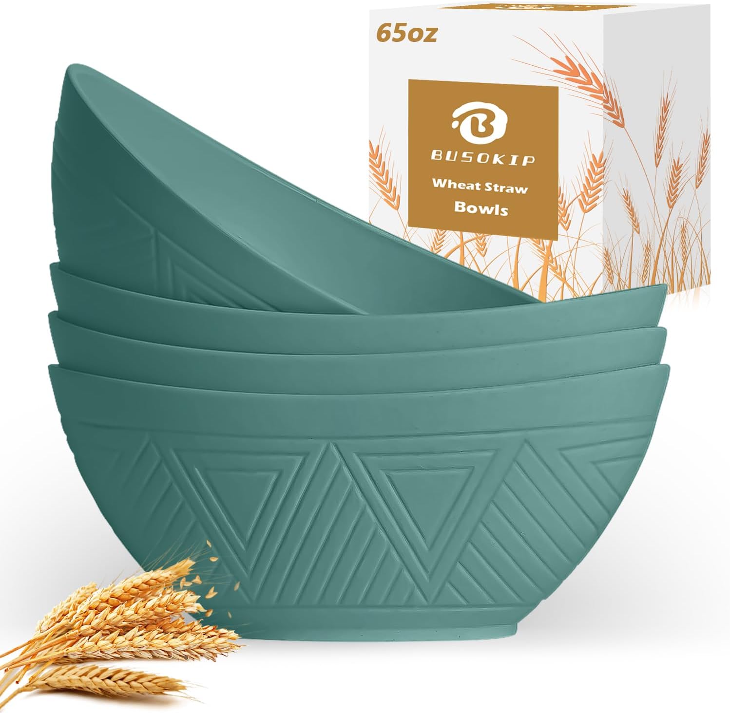 Large Salad Bowls 65 OZ - Wheat Straw Bowl Unbreakable Large Capacity Serving Bowl for Chips, Popcorn, Microwave & Dishwasher Safe Kitchen Bowls for Camping, Party, Big Cereal Bowl (Green)