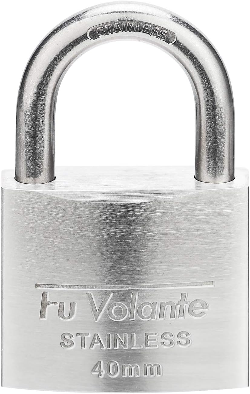 Stainless Steel Pin Tumbler Padlock, 304 Marine Series, Weatherproof Padlock for Outdoor use, 1-9/16 inch Wide Body, Keyed Different - Stainless Steel Body & Shackle