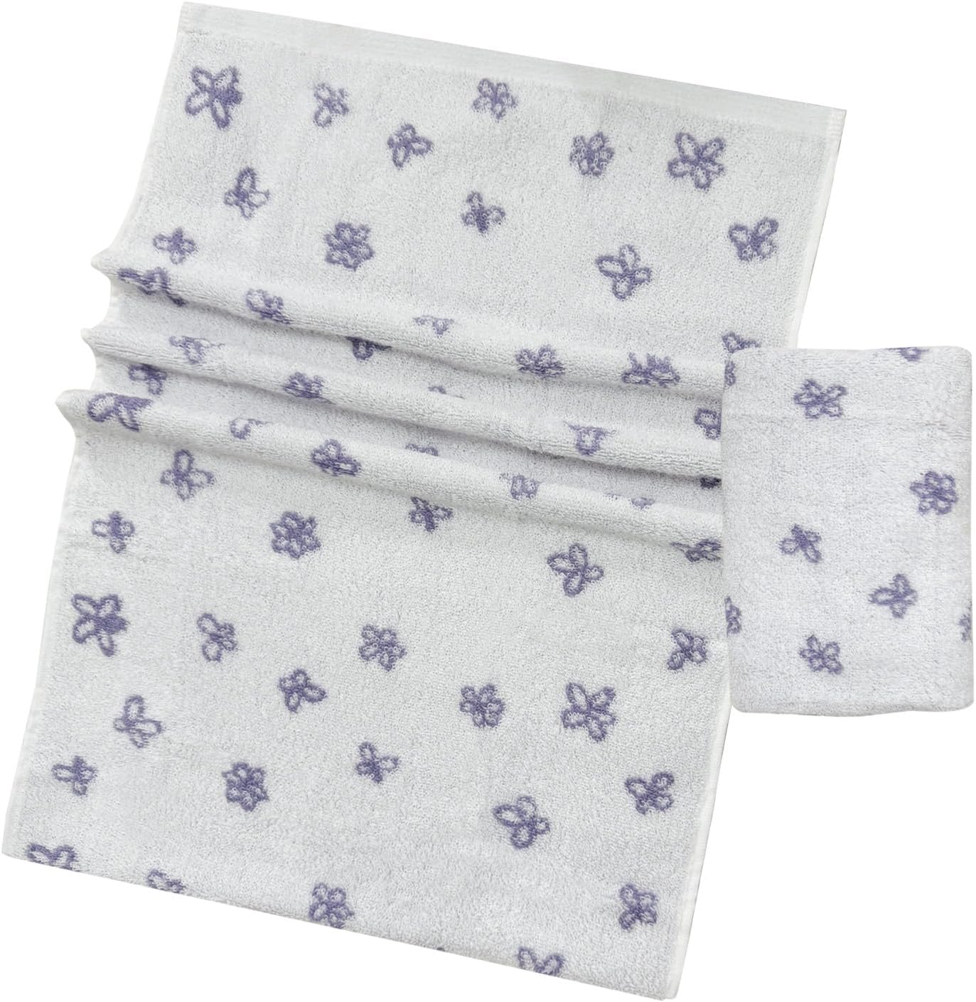 USTIDE Cute Flower Hand Towels for Bathroom 2 Pack, Highly Absorbent Cotton Face Towels for Bath Kitchen Spa Gym, Floral Print Hand Towel Bathroom Decorative Purple and White, 13.8 x 29.5 Inch