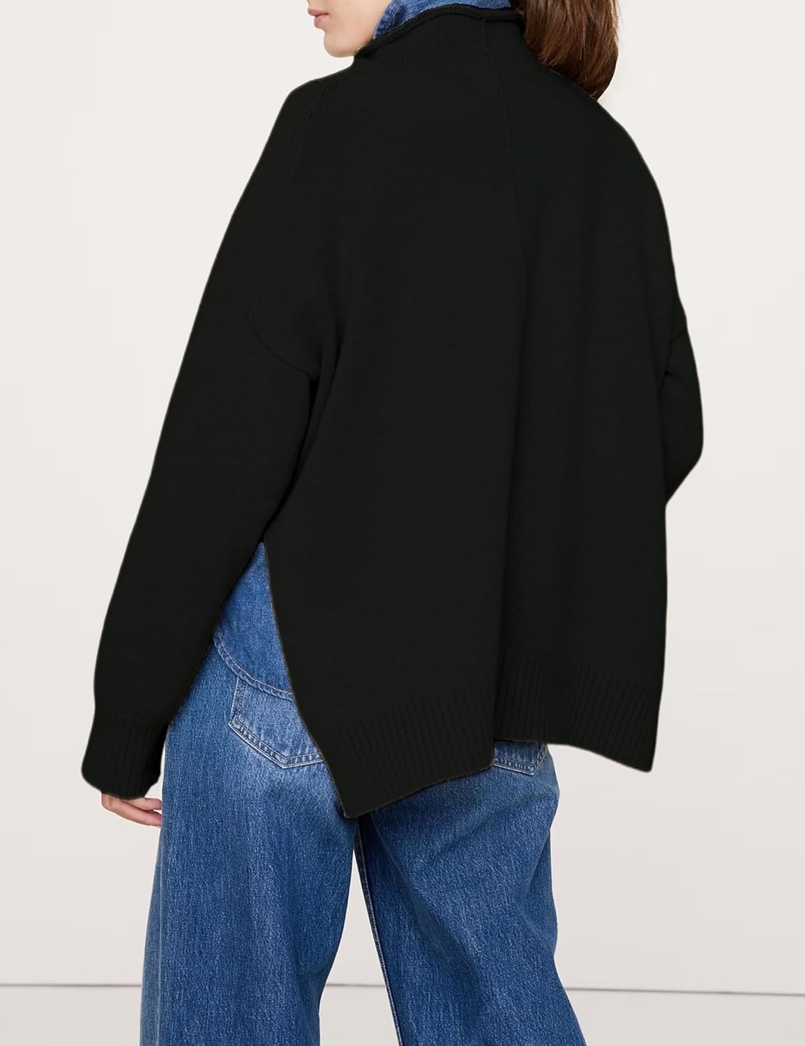 Women Mock Neck Sweaters Loose Pullover Knit Tops Split Hem Tunics Casual Jumper Tops - Image 4