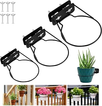 3PCS Railing Plant Holder Adjustable Balcony Plant Holder for Porch | Metal Plant Holders for Railings Deck Railing Plant Hanger Floating Railing Plant Clip for Balcony Patio and Stair