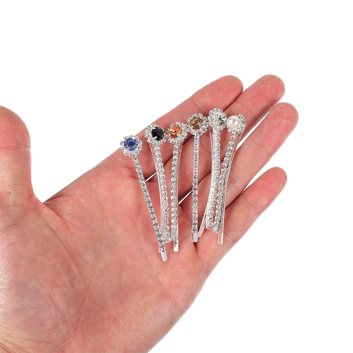 Lurrose Rhinestone Hair Clips Set of 6 Short Pearl Bobby Pins for Women and Girls Elegant Hair Accessories for Daily Wear and Special Occasions