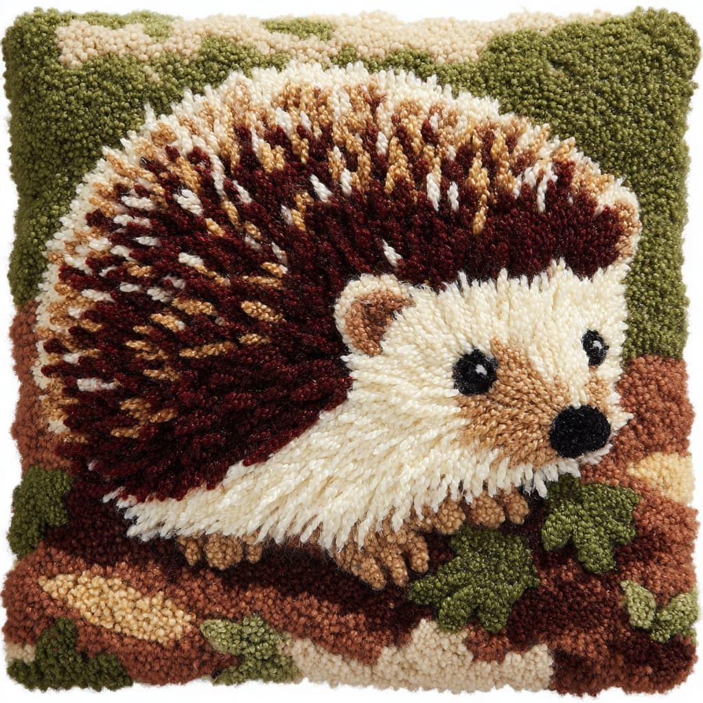 WallustrioaW Latch Hook Kits Pillow Printed Canvas DIY Animal Hedgehog Handmade Cushion Crochet Yarn Embroidery Needlework 17X17Inch Hook Latch Kit Pillowcase Rug Cover