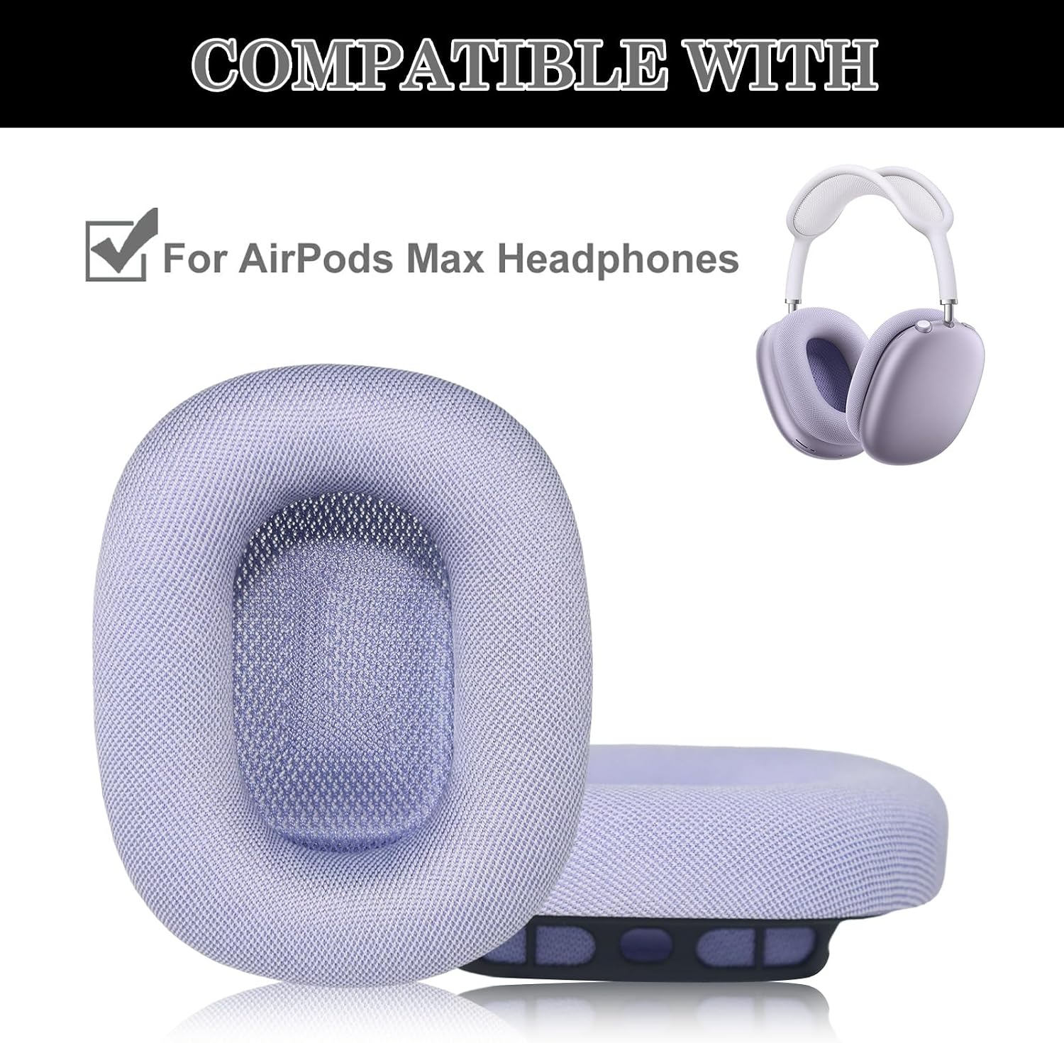 Aiivioll AirPods Max Ear Cushions, Replacement Earpads for AirPods Max (2024) Headphones, Mesh Fabric Ear Pads with Memory Foam and Magnet for AirPods Max (Purple)