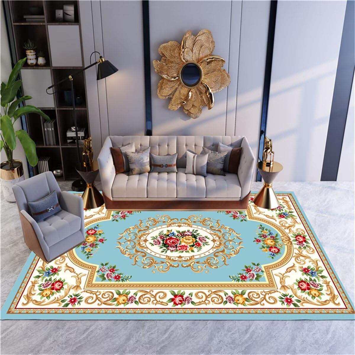 Tapis cuisine 60x90cm bleu paillasson interieur fleurs moderne couloir