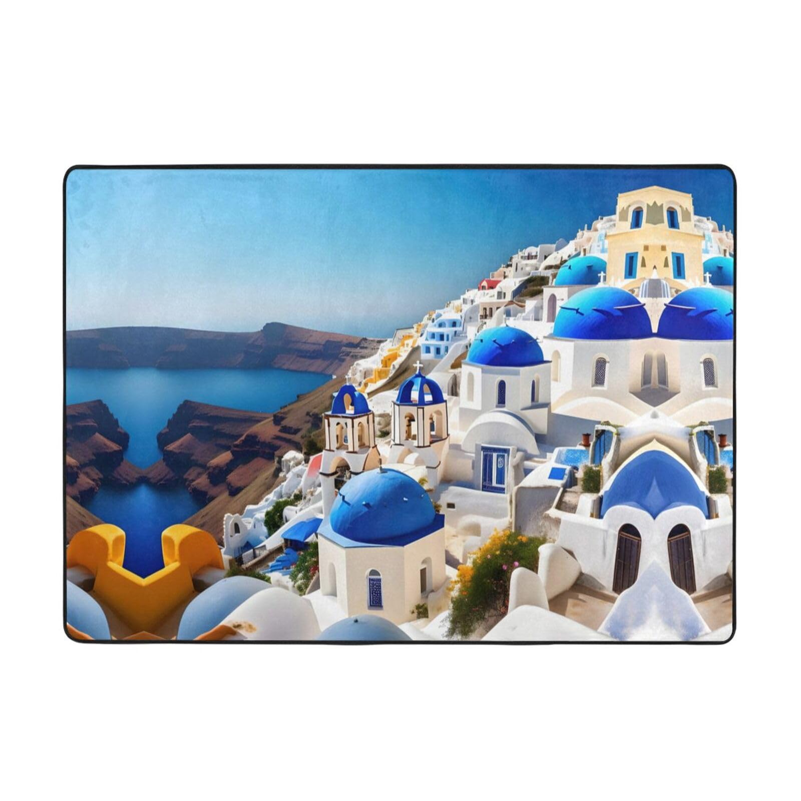 Tapis de luxe chambre salon motif île grecque doux lavable