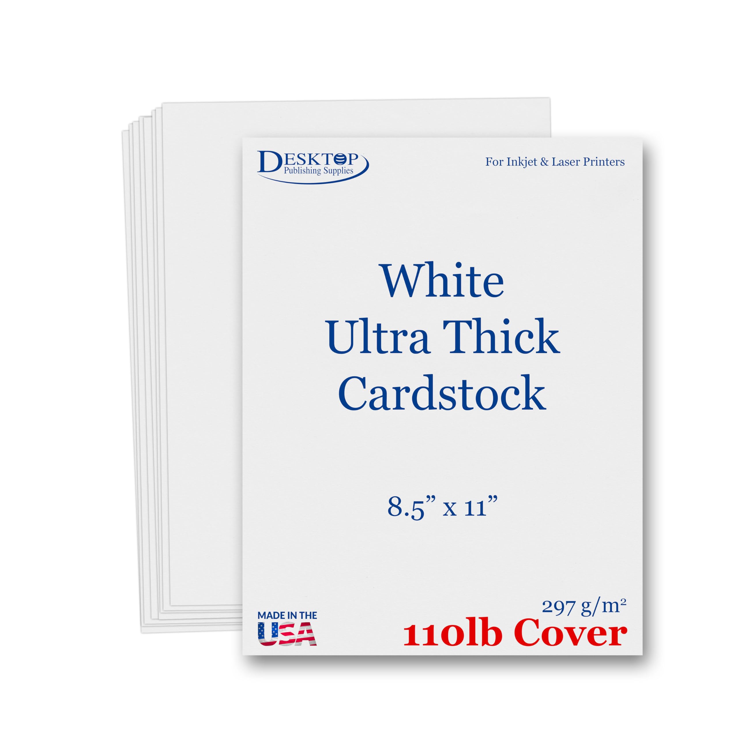 White 110lb Cover (300gsm) Cardstock 8.5x11 - Ultra Heavyweight Thick Card Stock, Smooth Bright White Printer Paper - Invitations, Menus, Posters,