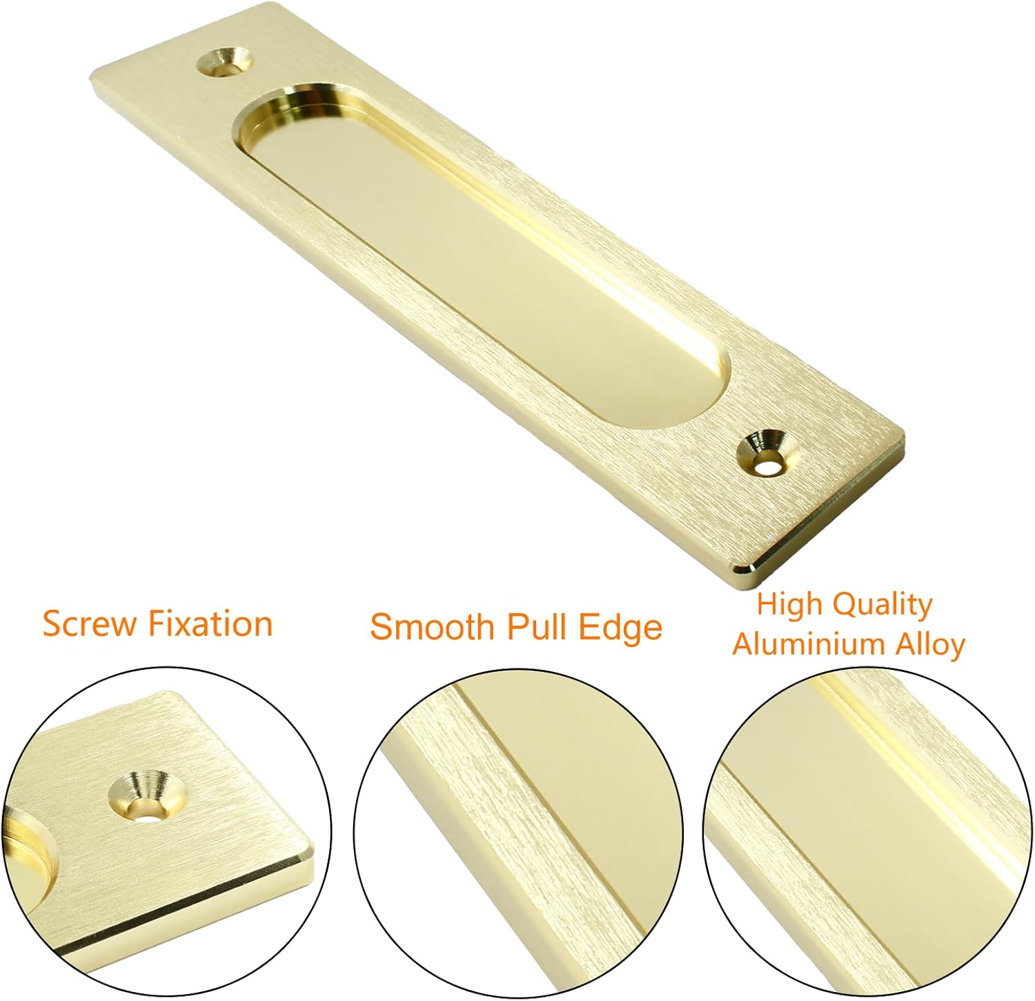 2Pcs 7 Inch Flush Pull, Rectangular Finger Flush Pulls Recessed Barn Door Handle Sliding Door Handles for Pocket Door, Gates, Garages, Sheds (Brushed Gold)