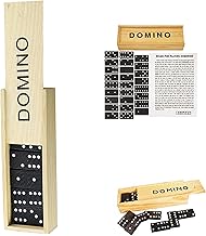 D.A.Y. Republic 28pc Double Six Classic Retro Domino Game, Traditional Set in Wooden Case, Educational Travel Sized Toy (Dominoes in Wood Box)
