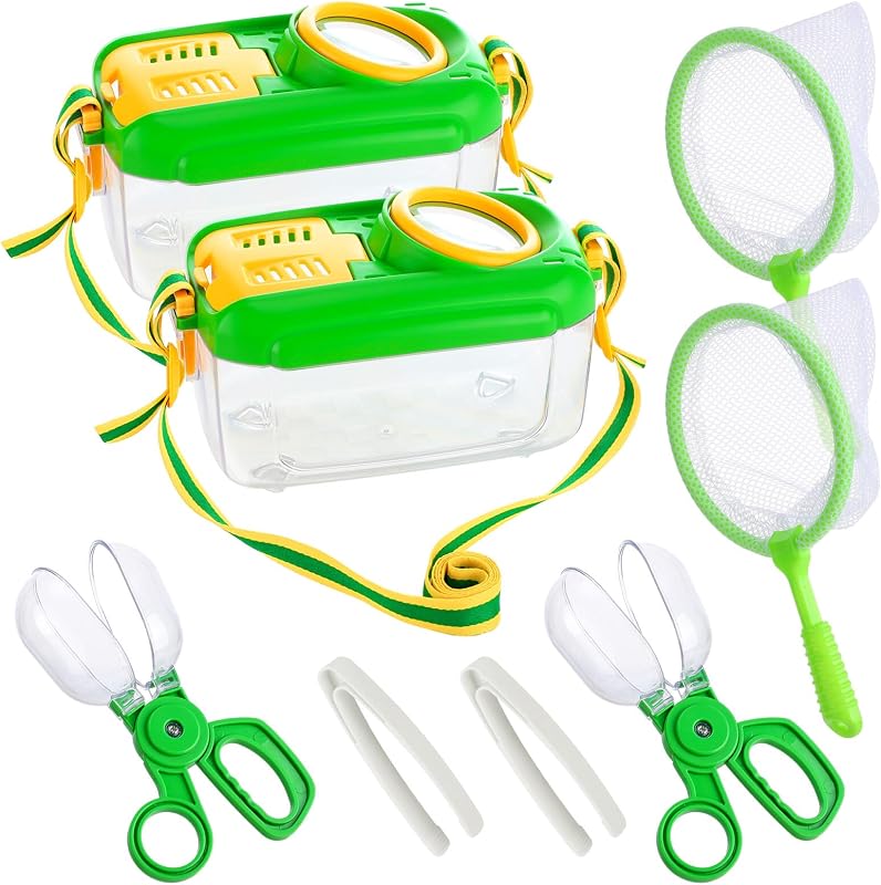 2 Sets Bug Catcher for Kids, Bug Catching Kit Gifts with Butterfly Net Toys | Built-in Magnifying Glass Bugs Box, Kids Camping Toys Bugs Collection Outdoor Explorer Kit for Age 3 4 5 6 7 8, Green