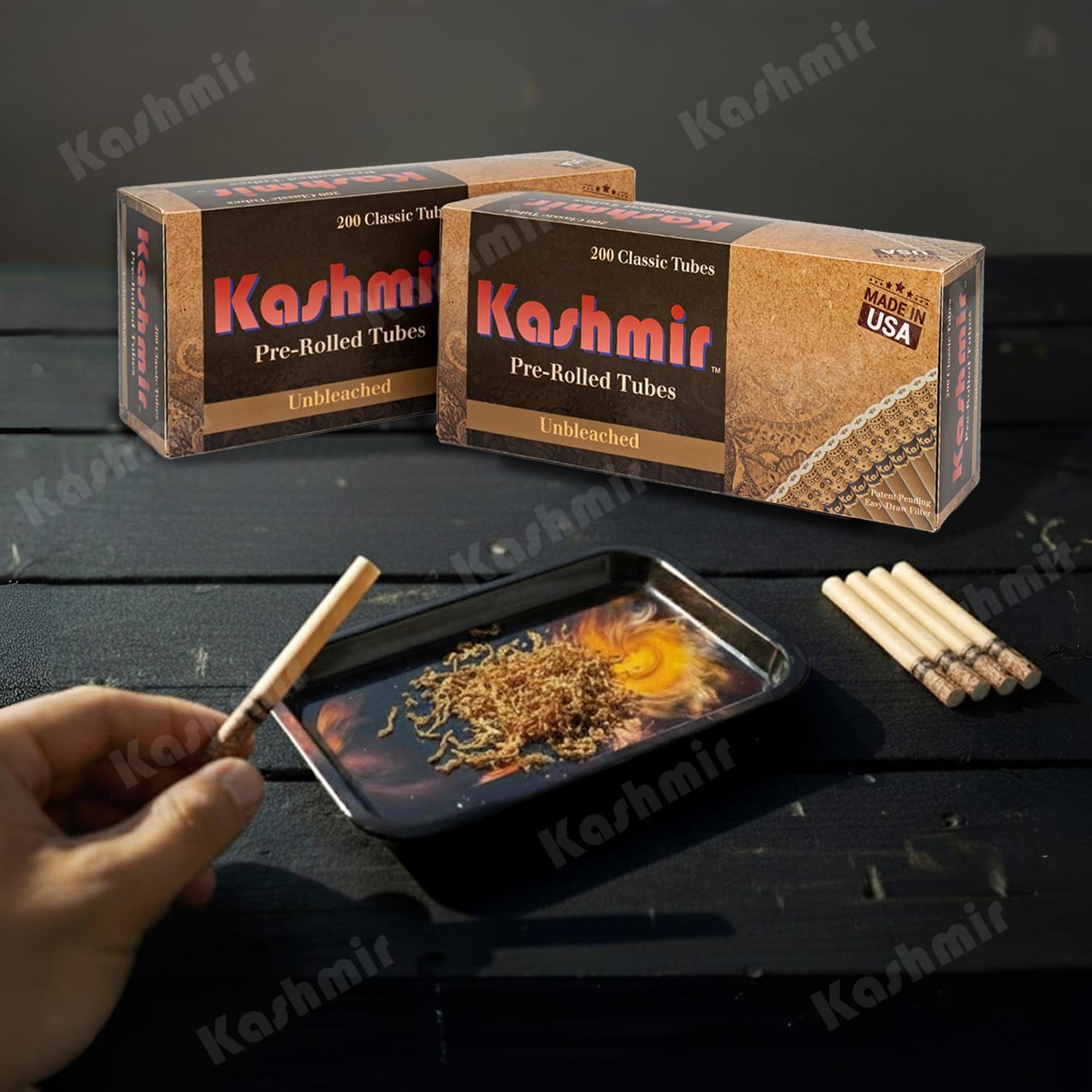 Kashmir Cigarette Tubes Unbleached – 1000 Count (200 CT x 5 Boxes) King Size – Tubes King Size 84mm – Smooth Draw, Clean Burn, No Tearing Fits Most injector Machines – USA Made