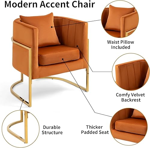 Miniatura 6 de Silla decorativa moderna de terciopelo, sillón tapizado de mediados de siglo con almohada para sala de estar, cómoda silla de tocador individual con