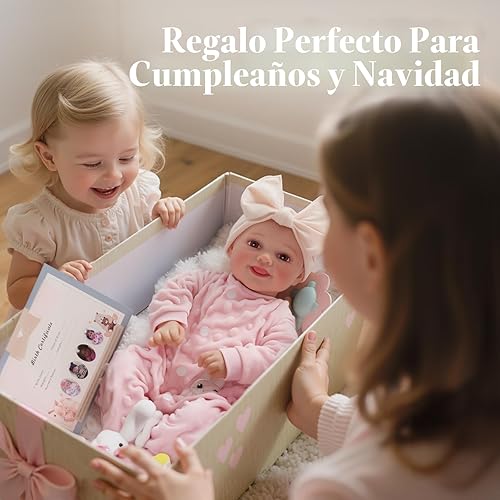 Vista 5 de BABESIDE Muñecas de bebé Reborn Sunny - Muñeca de bebé realista de vinilo suave de 17 pulgadas con cara sonriente y accesorios completos, muñecas