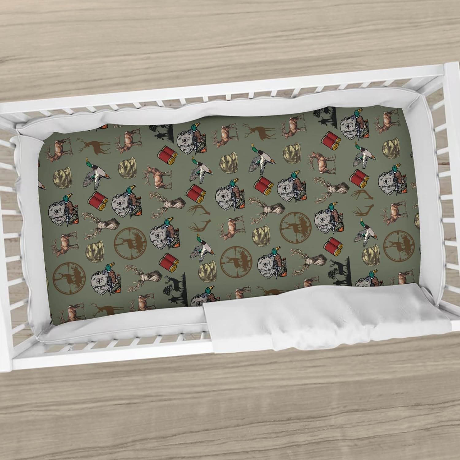 Boy Hunting Green Baby Crib Sheets Duck Hunting Deer Toddler Bedding Bed Sheets Outdoor Camouflage Fitted Crib Mattress Cover Fits Standard Crib Mattress 28x52 in