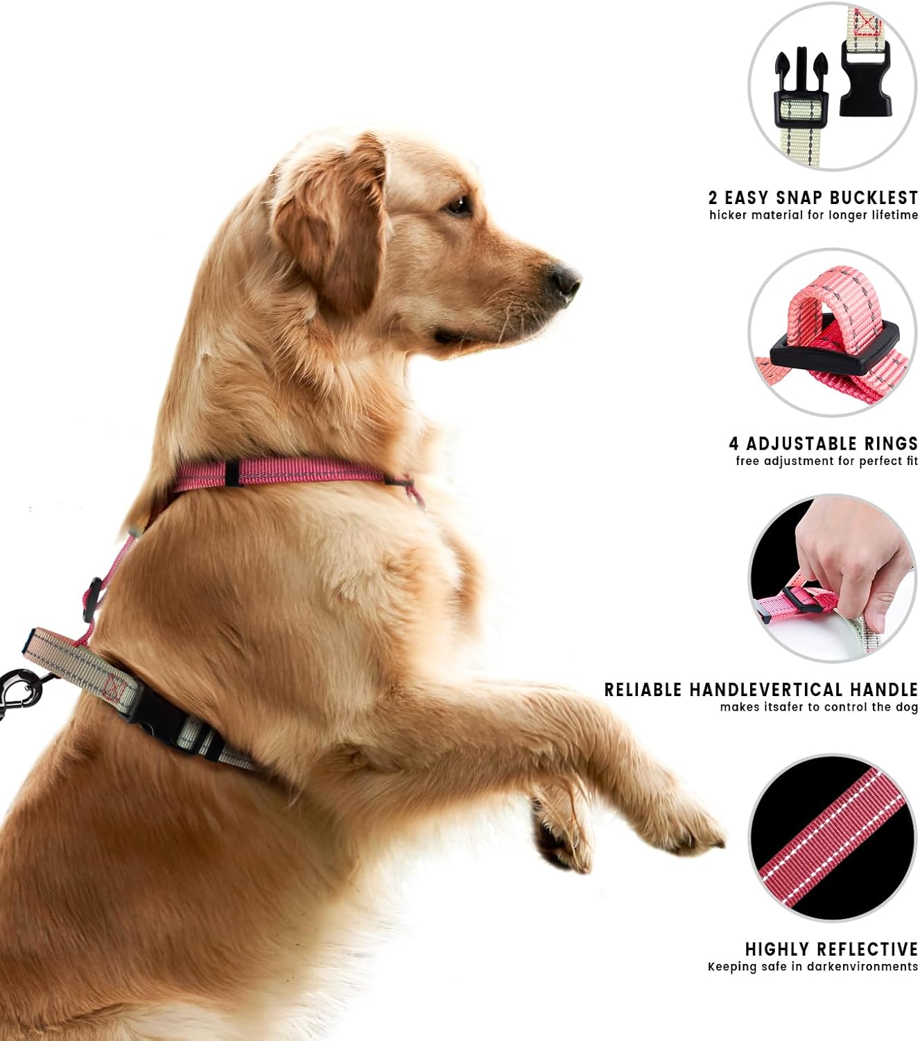 Roses&Poetry Puppy Dog Harness and Leash Set, No Pull Dog Harness Adjustable Reflective, Dog Halter Harnesses Comfort Padded Handle, Pet Harness for Training Outdoor Walking（Pink-M