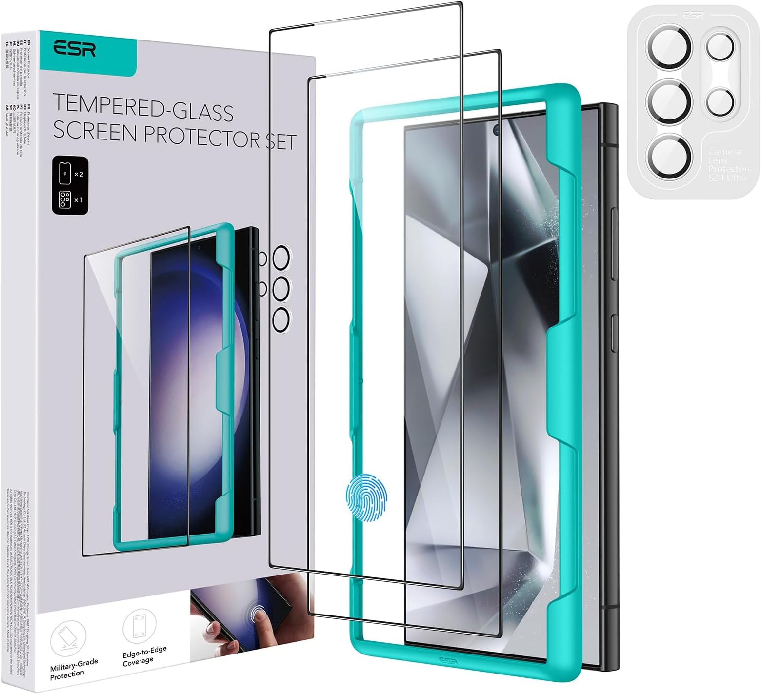 ESR for Samsung Galaxy S24 Ultra Screen Protector Set, 2 Tempered Glass Screen Protectors and 1 Set Individual Lens Protectors, 2.5D Curved Edges, Full-Coverage Protection, Scratch Resistant, 2+1 Pack