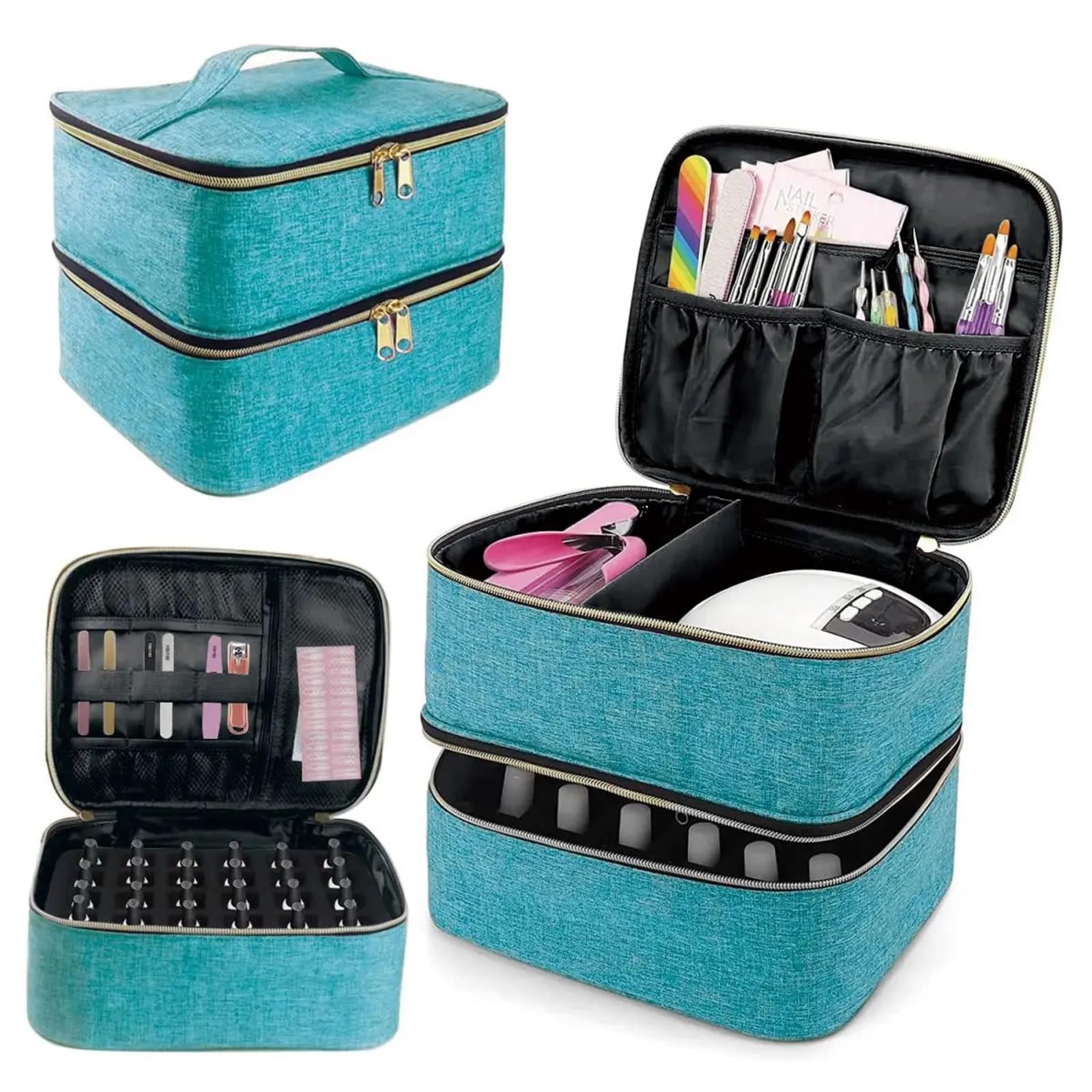 Organizador de esmalte uñas, bolsa mano organizadora cosméticos doble capa for niñas y mujeres, arte, aceite esencial, juego para Almacenar Herramientas(Black)