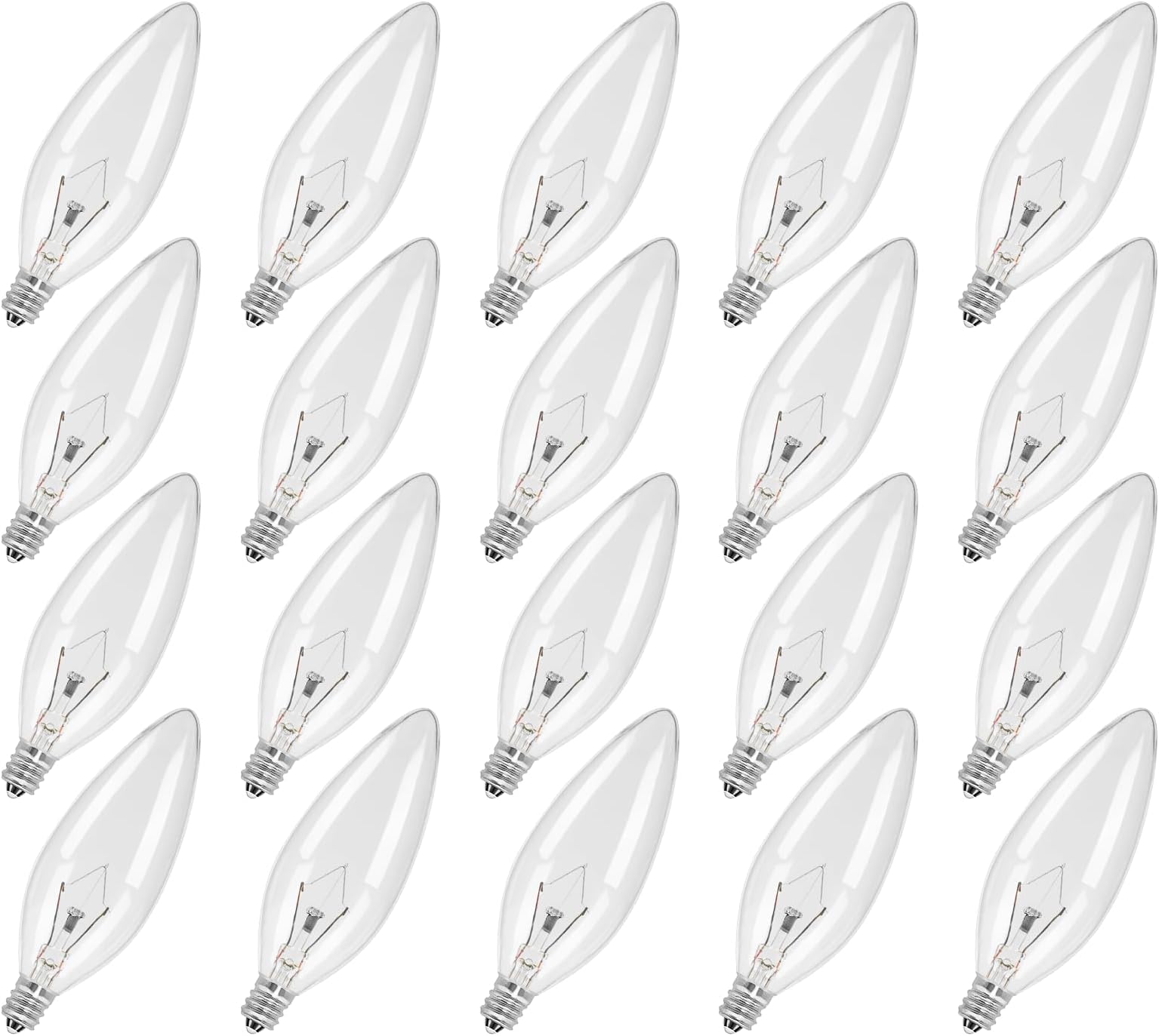 20-Pack E12 Candle Light Bulbs 40W Warm White 2500K, 380 Lumen Dimmable Chandelier Light Bulbs for Ceiling Fan, Pendants or Outdoor, B10 Clear Candelabra Base Bulbs