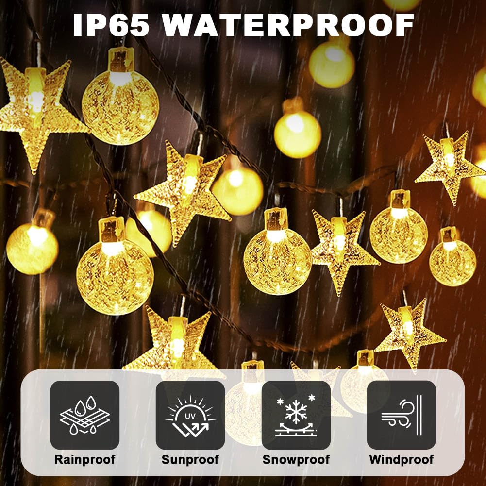 vsshe Solar Garden Lights Outdoor, 7m/23FT 50 LED, IP65 Waterproof, Globe String Light, Stars Fairy Lights, 8 Lighting Modes - Image 3