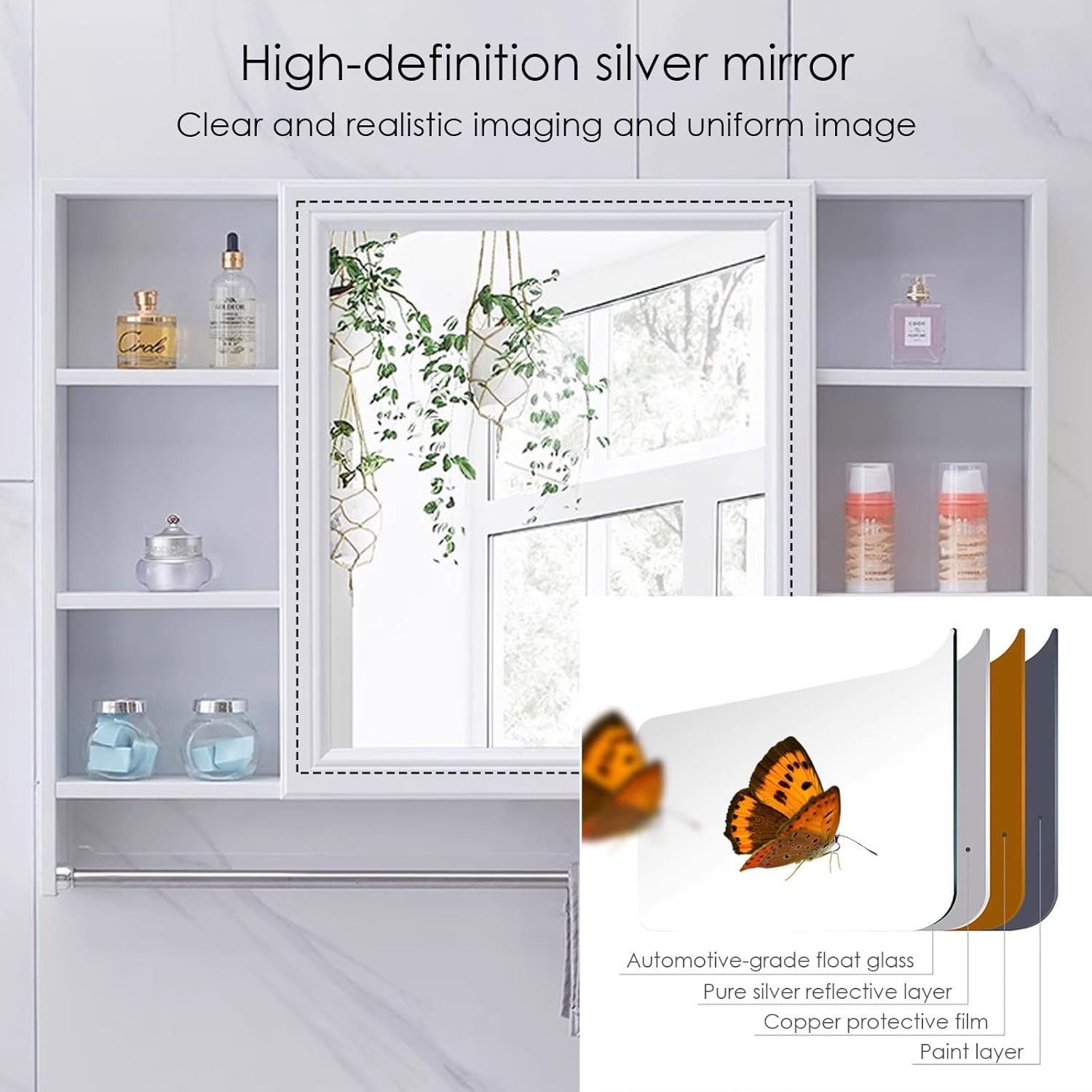 Modern Rectangular Bathroom Mirror Cabinet with Storage Shelf, Wall Cabinet with Mirror, Bathroom Vanity Unit for Washbasin/Entrance