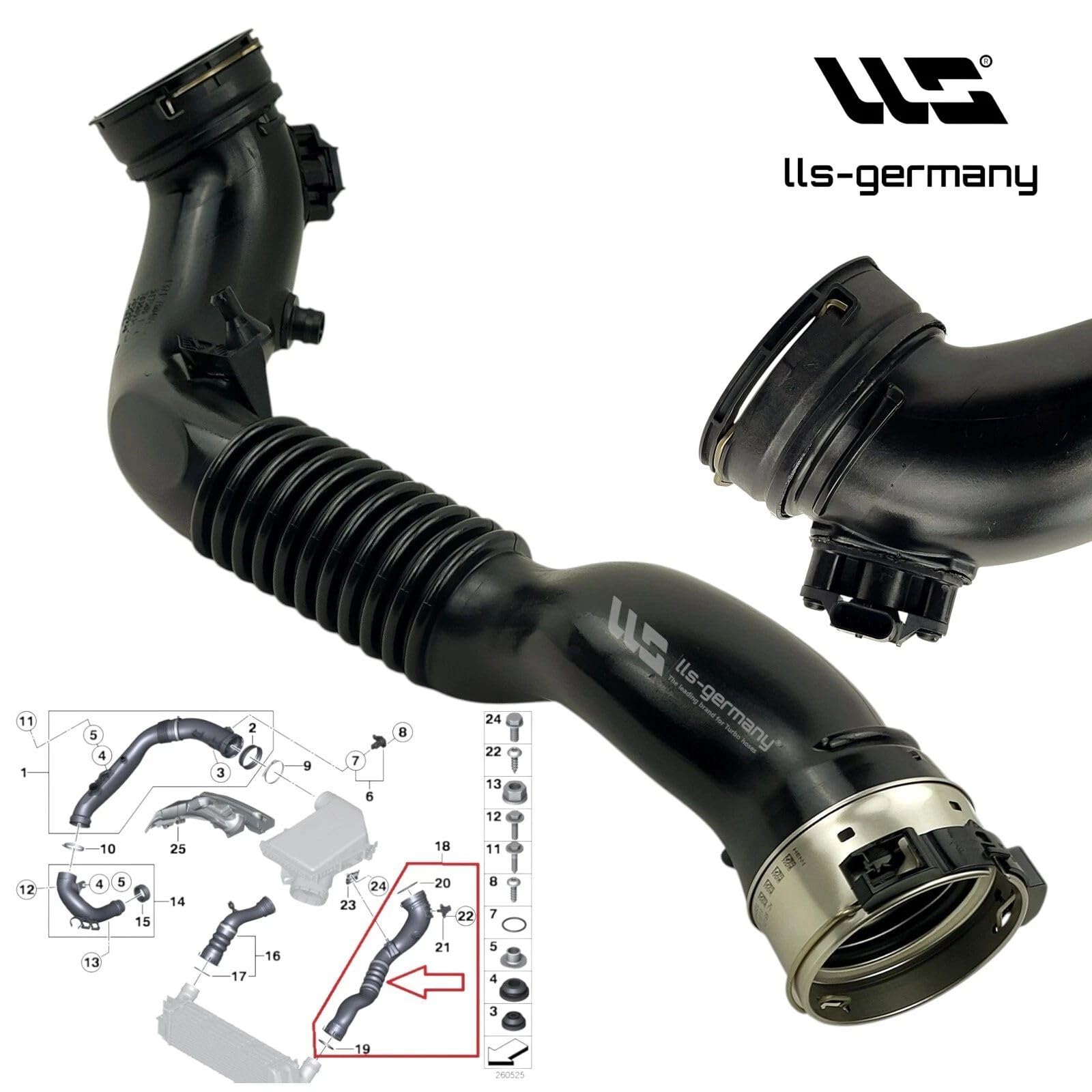 LLS-GERMANY Ladeluftschlauch Turboschlauch kompatibel mit BMW X3/X4 (F25, F26) xDrive35i/M40i (2979 ccm, 225-265 kW, 306-360 PS, 09/2010-03/2018), OEM: 13717604033, 13 71 7 604 033