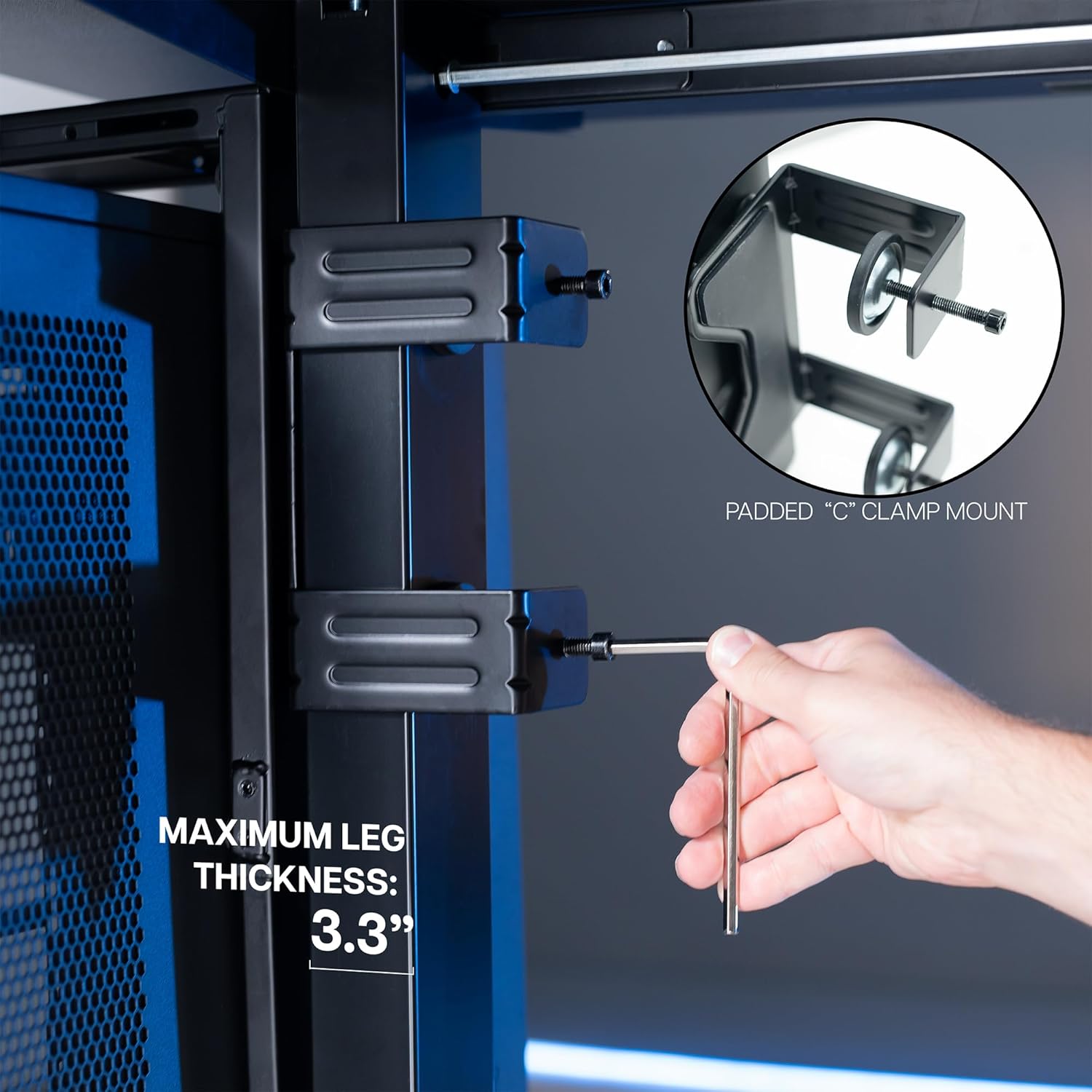 VIVO Adjustable Clamp-on Desk Leg Large PC Mount, Under Desk CPU Storage, Computer Case Holder with Tool-Free Installation, Black, Mount-PCLC1