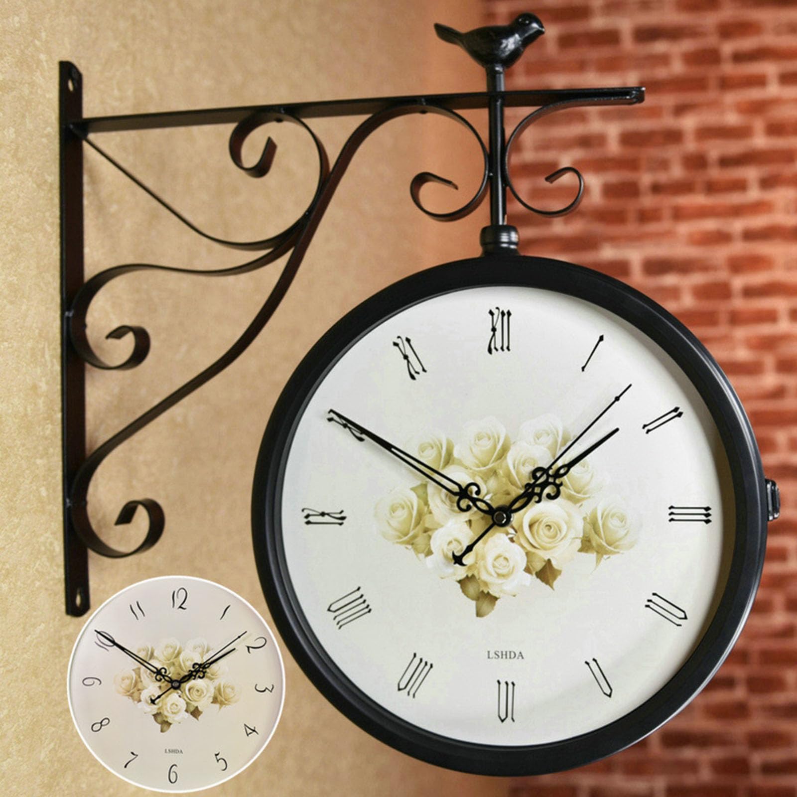 Horloge murale d'extérieur étanche double face rotative 360