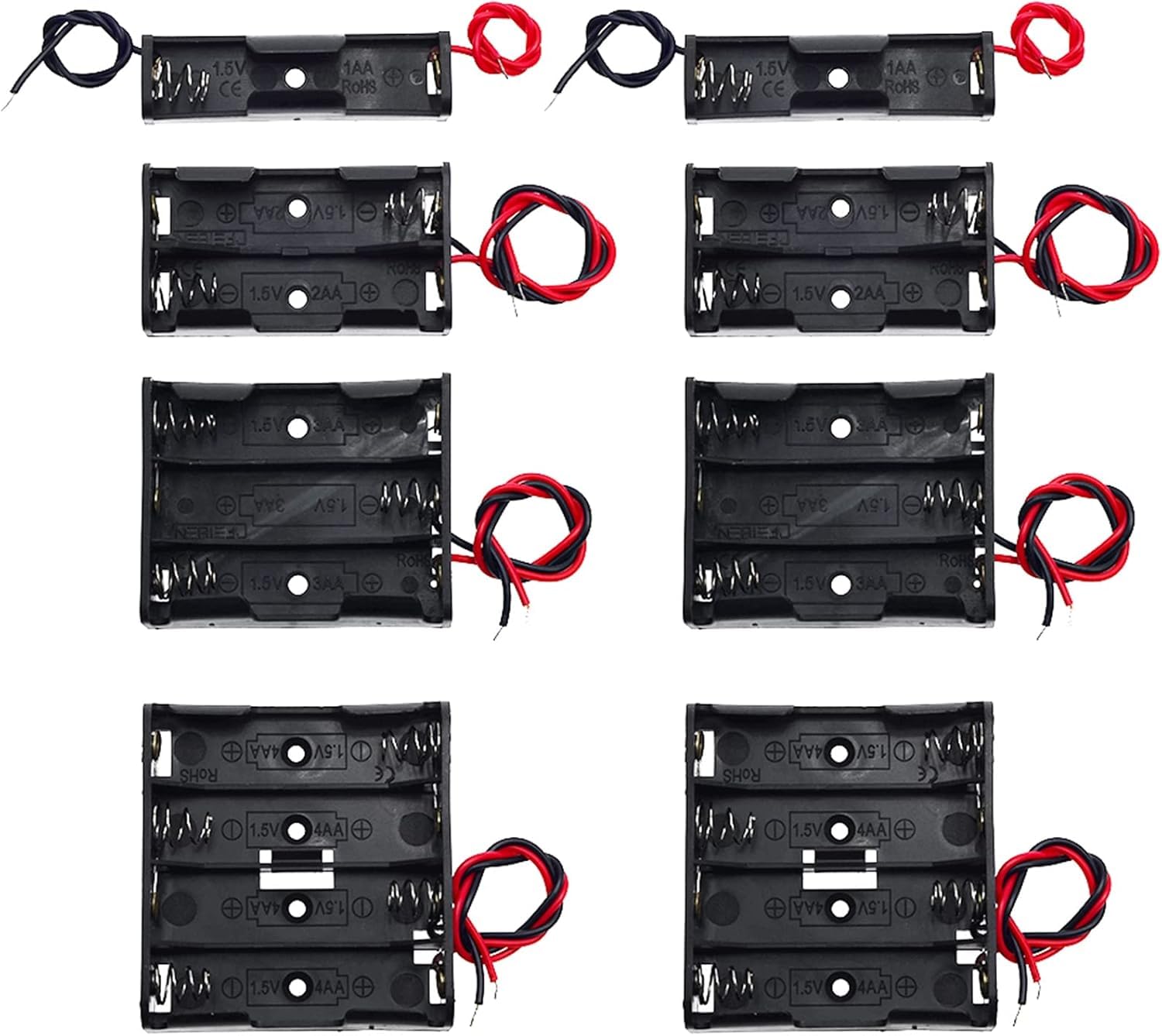 Lipix 8 Pack AA Battery Holder Bundle with Wire 1 1.5V, 2 3V, 3 4.5V, 4 6V,(2pcs Each)-picture-35