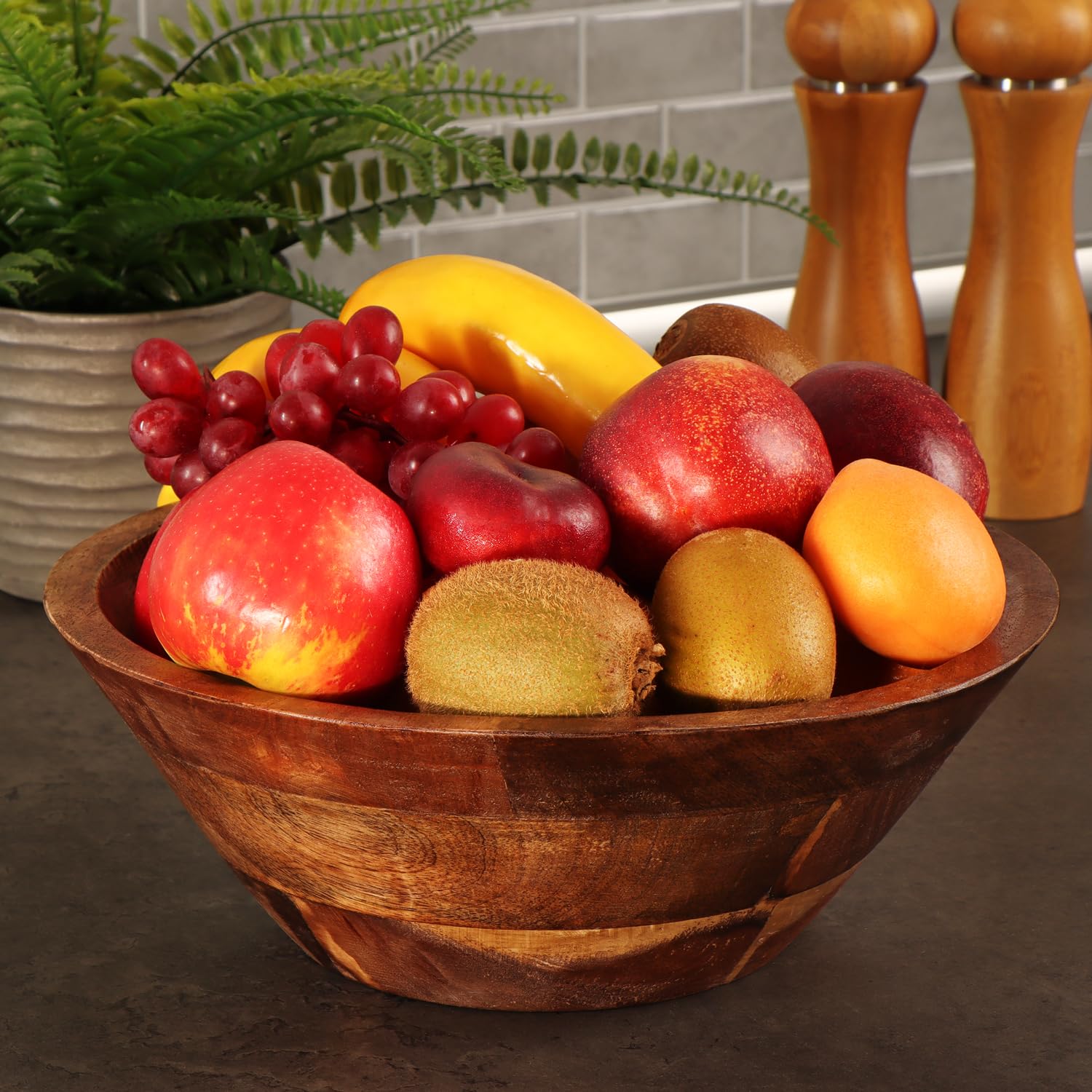 com-four® Bol décoratif en Bois d'acacia - Bol à Fruits Moderne - Bol à Snack Rustique Ø 29 cm - Bol de Service de Forme Conique - Décoration d'intérieur Naturelle en Bois - Saladier