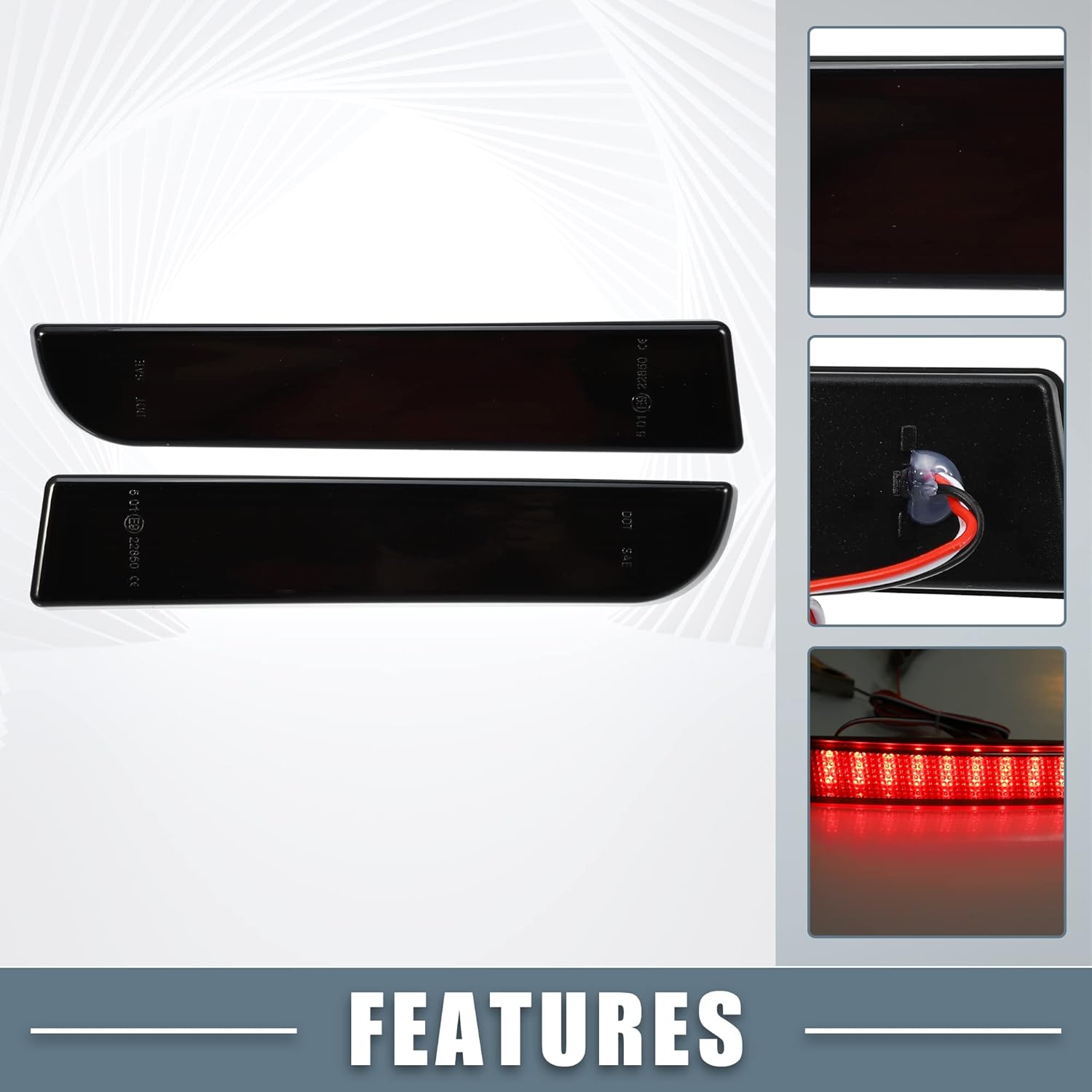 Rear Bumper Reflector Fog Brake Tail Light MR515740 8355A040 Red LED for Mitsubishi Lancer 2008-2017 Plastic Smoked Black Lens (Set of 2)
