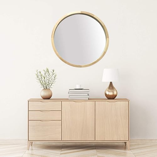 Miniatura 23 de Espejo de pared, espejo redondo, espejos decorativos con marco de madera para baño, entradas, salas de estar y tocador, dormitorio