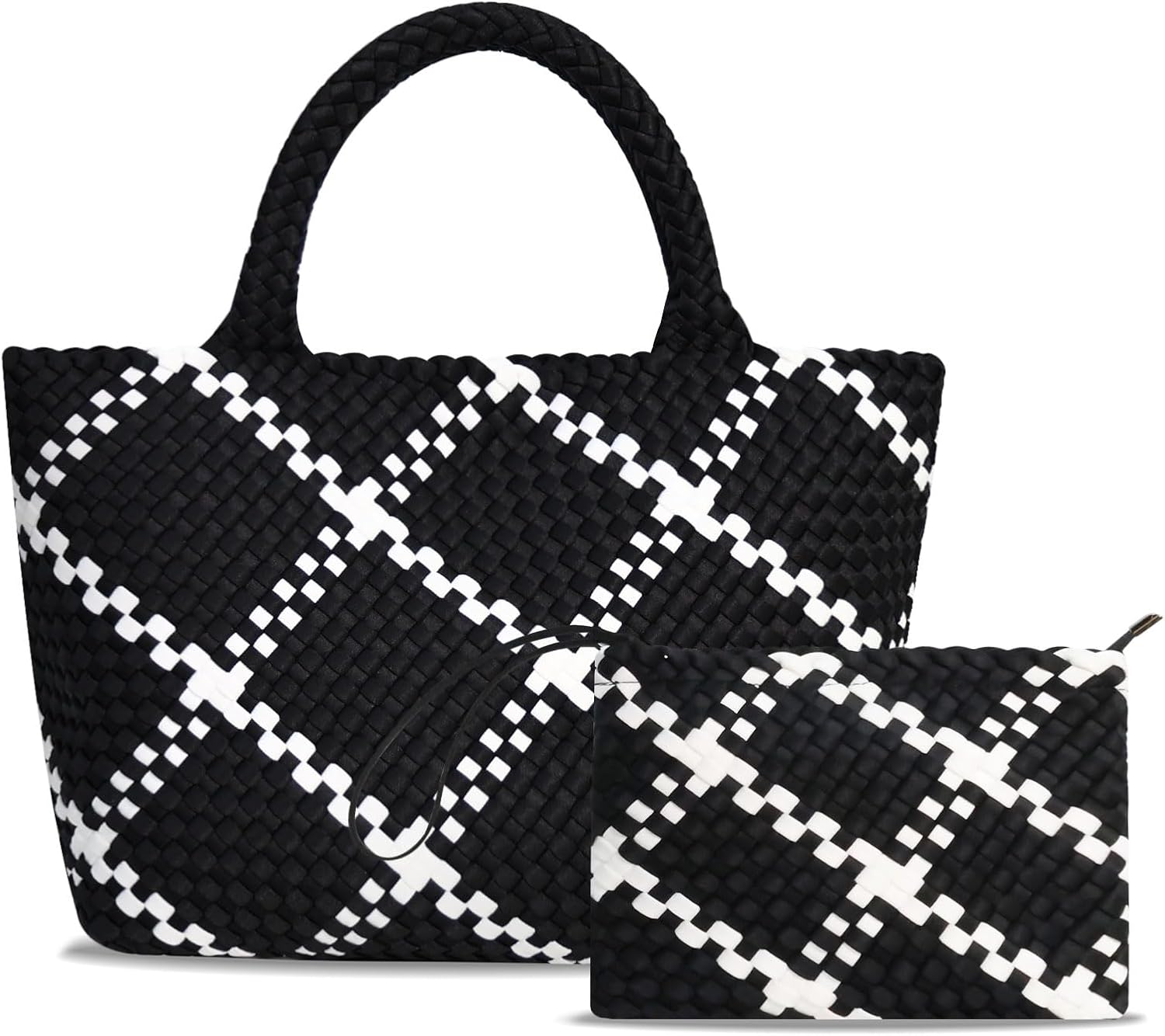 Large Woven Bag for Women, Neoprene Tote Bag, Shopper Bag, Travel Braided Handbags, Beach Shoulder Bag and Purses Large Woven Bag for Women, Neoprene Tote Bag, Shopper Bag, Travel Braided Handbags, Beach Shoulder Bag and Purses