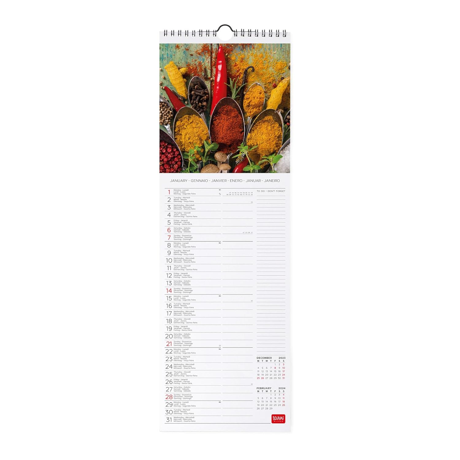 Legami - 2024 Wall Calendar, 12 Months and 2025 Year Planner, Space for Notes and Notes, Week Number, Zodiac Signs and International Holidays, Single Cellophane, 16 x 49 cm