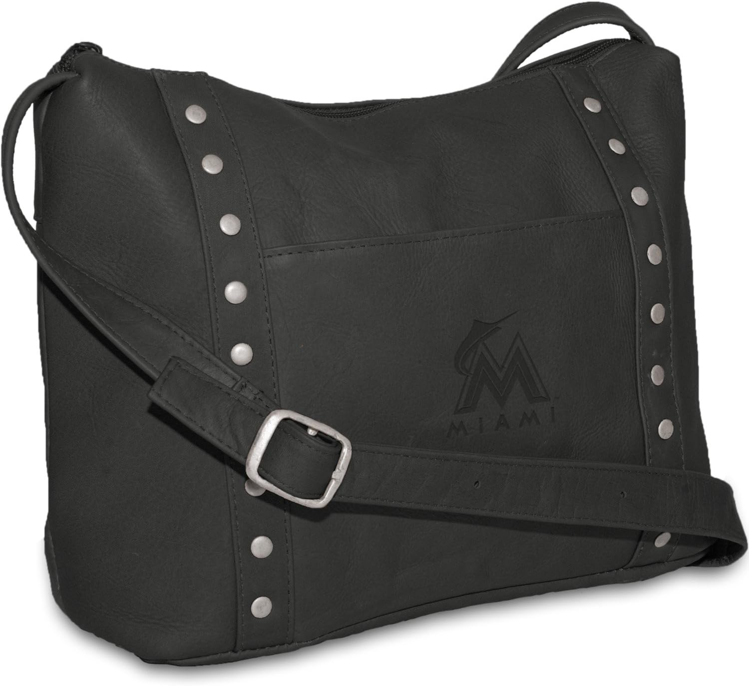 MLB Miami Marlins Black Leather Women's Top Zip Handbag