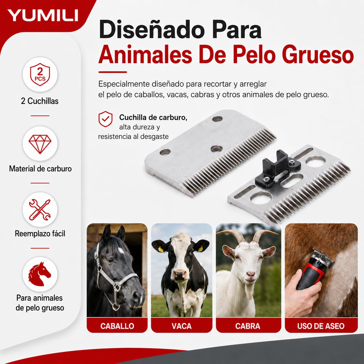 Cuchillas de Esquiladora Caballos, 35 Dientes Horse Clipper Blade, Juego de Repuesto para Esquiladoras de Caballos de Carburo, para Caballos, Vacas, Cabras, Otros Animales con Pelaje Grueso, Diseñadas