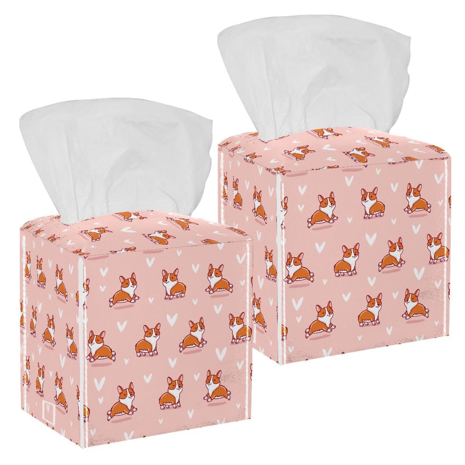 Boîte à mouchoirs rose en cuir Corgi distributeur table de salon