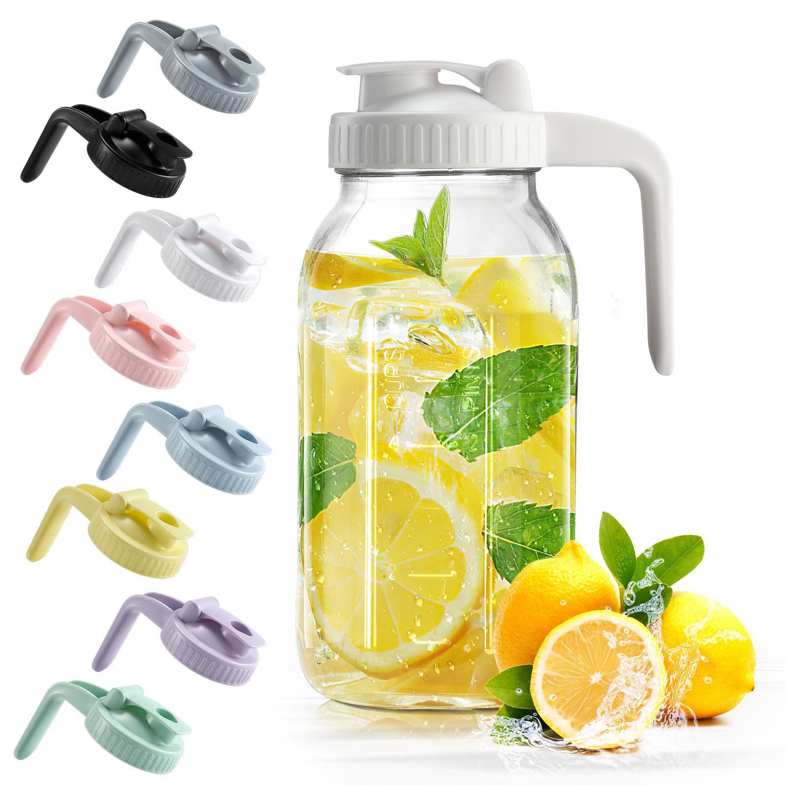 Mason Jar with Pour Spout Lid V-shaped, 2 Quart Iced Tea Pitcher Double Leak Proof, 64 oz Drink Pitcher for Breastmilk, Sun Tea, Juice, Coffee Creamer, Formula Pitcher