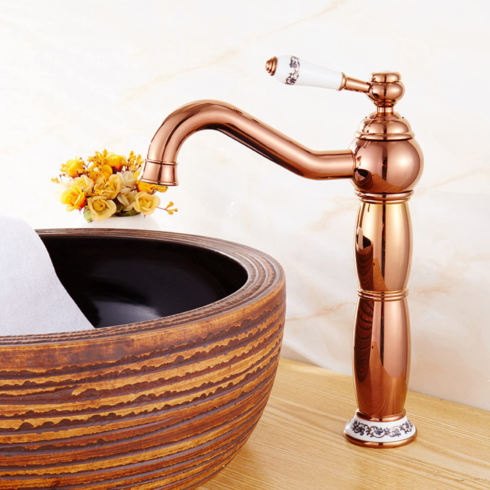 Robinet de salle de bain haut pour vasque design or rose