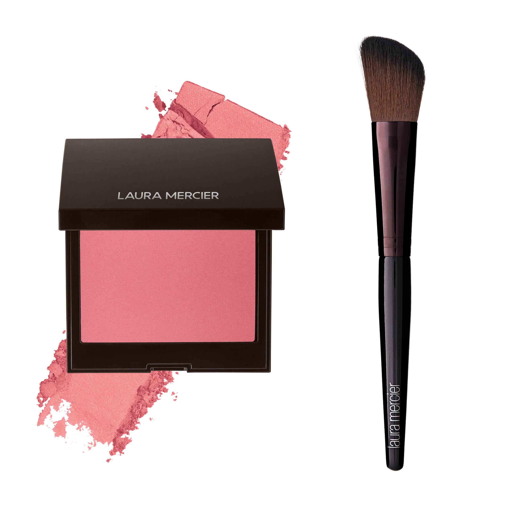Blush Color Infusion, Sheer Pressed Powder Blush, 10HR Wear, Long Lasting Color, Shade Strawberry - Matte bright pink and Angled Cheek Brush Bundle