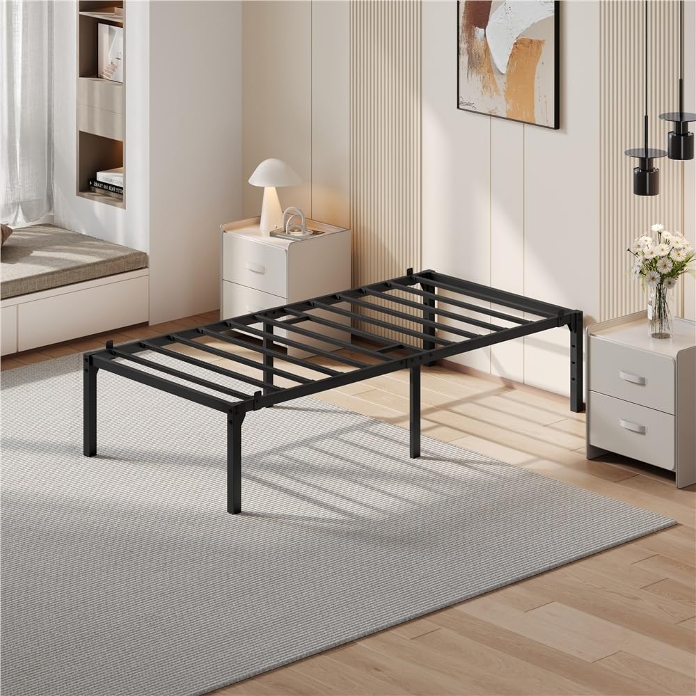Yaheetech Lit Simple 90x200x36cm avec Sommier en Métal Charge 204 kg Noir | Cadre de Lit 1 place pour Adultes Petit Espace Structure Renforcée Assemblage Simple avec Espace de Rangement pour Chambre