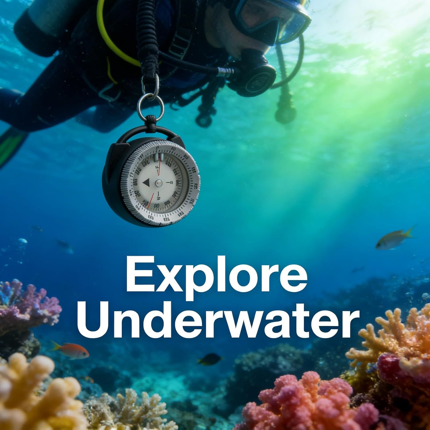 Underwater Diving Compass, Magnetic with Pipe Clamp, Grey - Luminous Navigation, Durable ABS Construction, Secure Mount for and Snorkeling