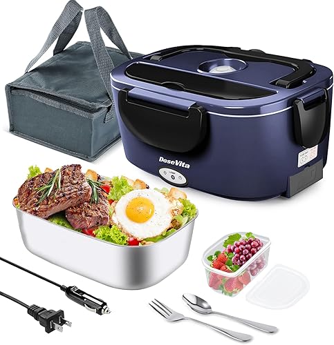 Miniatura 11 de Lonchera Eléctrica para Adultos, Lonchera Calentada de 80W 1.5L de Acero Inoxidable 304, Calentador de Alimentos Portátil de 12/24/110V, Lonchera