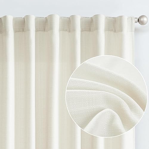 jinchan Cortinas texturizadas de lino de 84 pulgadas de largo, cortinas de granja para sala de estar, cortinas de tejido casual con pestaña trasera,