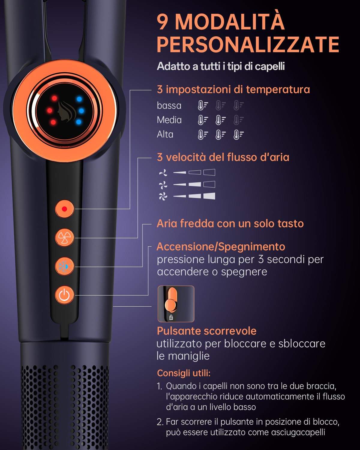 Air Piastra lisciante per capelli, 200 m, agli ioni di plasma, bagnata e asciutta, senza piastre riscaldanti, senza danni al calore, lisciatura con aria, piastra ad aria per acconciatura (Blu navy)