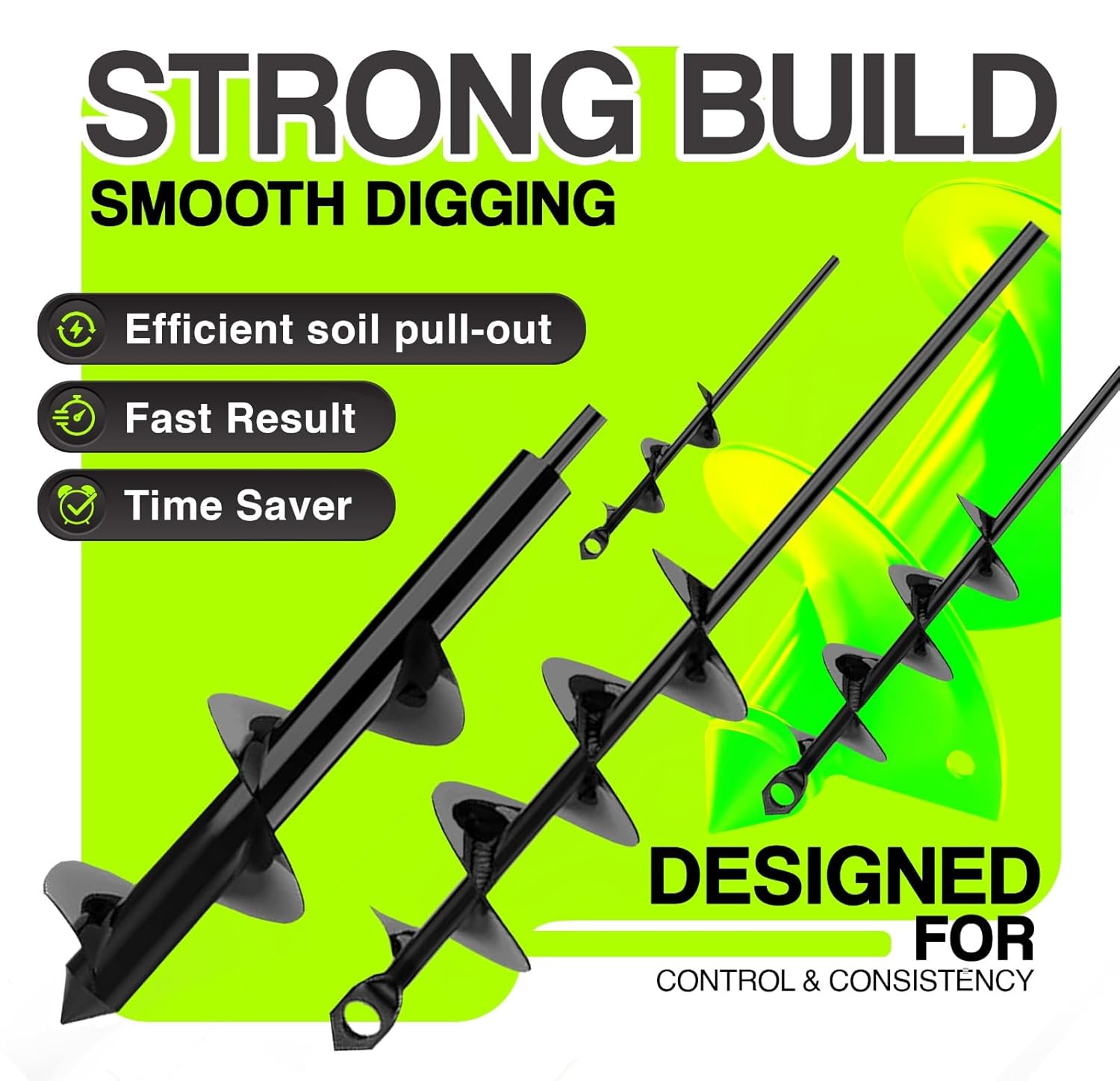4pk Auger Drill Bit for Planting with Gloves - Heavy Duty Garden Spiral and Bulb Planter Tool for Digging Holes - Compatible with 3/8 Inch Hex Drive (1.6 x 8.6 + 3 x 12 + 2 x 14.5 + 2.6 x 16.5 Inch)