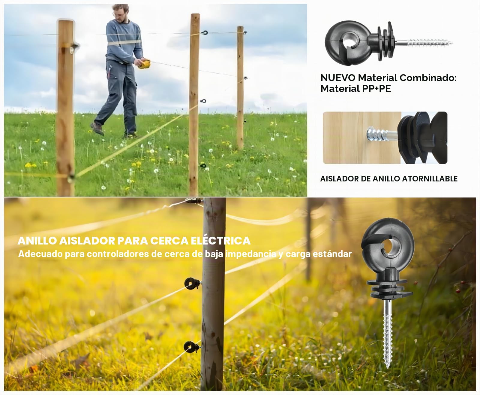 200 Piezas Aisladores de Anillo para pastor electrico, aisladores de anillo de rosca, aisladores pastor electrico para postes de madera, valla de campo, vallas de pasto